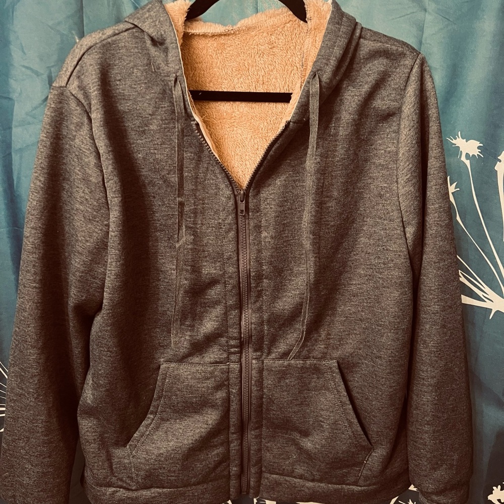 NWOT, charcoal gray and faux fur lining,  size large